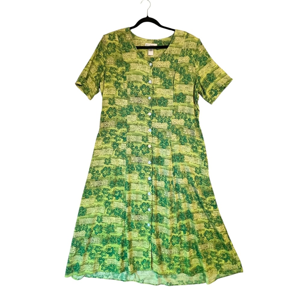 Vintage Anna Maxwell Dress 18W Tropical Green Floral Rayon‎ Long Hi-Low Vacation